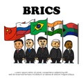 BRICS flag. association of 5 countries and map on white background . Isometric top design