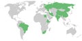 BRICS member states on map of the world