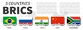 BRICS and membership . Association of 5 countries . Torn flag design . Vector Royalty Free Stock Photo