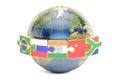 BRICS summit concept with earth, 3D rendering