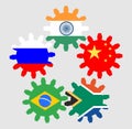 Brics union members national flags Royalty Free Stock Photo