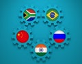 BRICS union members national flags on gears Royalty Free Stock Photo