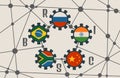 BRICS union members national flags on gears