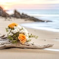 Bridal Bouquet on Beach Driftwood Royalty Free Stock Photo