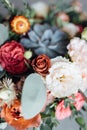 Bridal bouquet. The bride`s bouquet. Beautiful bouquet of white, blue, pink flowers and greenery Royalty Free Stock Photo