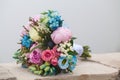 Bridal bouquet of colorful flowers and roses