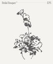 Bridal bouquet, floral composition. Invitation design element. Hand drawn vector illustration. Royalty Free Stock Photo