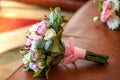 Bridal bouquet with roses, anemone and ranunculus flowers, traditional floral composition for wedding ceremony. Royalty Free Stock Photo