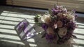 Bridal bouquet and violet invintation