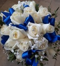 Bridal bouquet, wedding, blue tapes, rhinestones