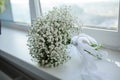 Bridal bouquet of white flowers on a white background Royalty Free Stock Photo