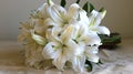 Bridal Bouquet of White Flowers on Bed Royalty Free Stock Photo