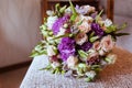 Bridal bouquet of white roses and carnations Royalty Free Stock Photo