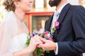 Bridal couple in church having wedding Royalty Free Stock Photo