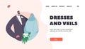 Bridal Dresses and Veils Landing Page Template. Modern Newlywed Arab Man and Woman Wear Traditional Festive Clothes