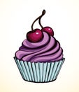 Vector drawing. Cake with cherries Royalty Free Stock Photo