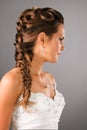 Bridal hairdo with a plate in studio