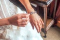 Bridal hand with silver bracelette Royalty Free Stock Photo