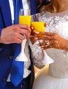 Bridal hands with juice cups. Bride`s hand is tattooed with henna. Traditional Moroccan wedding Royalty Free Stock Photo