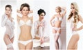 Bridal lingerie collection. Young, beautiful and women posing in white underwear. Spring concept.