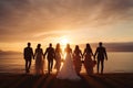 Scenic Sunset: Bridal Party on a Tranquil Beach