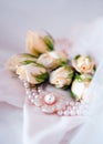 Bridal pearl necklace with wedding flowers Royalty Free Stock Photo
