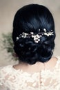 Bridal or Prom Hairstyle with White Pearls Hairdeco Royalty Free Stock Photo