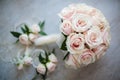 Bridal Roses Bouquet and Bracelet Boutonnieres