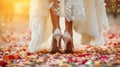 Bridal Shoes and Hem of Lace Dress Royalty Free Stock Photo