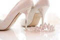 Bridal shoes and tiara Royalty Free Stock Photo