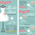 Bridal shower invitation.Bridal dress,bouquet Royalty Free Stock Photo