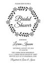 Bridal shower invitation card with hand drawn wreath of leaves. Vintage floral bridal party invite. Wedding stationery. Vector Royalty Free Stock Photo