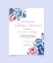 Bridal Shower Invitation Card Template With Vintage Blue Floral Design Royalty Free Stock Photo
