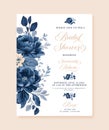 Bridal Shower Invitation Card Template With Vintage Blue Floral Design Royalty Free Stock Photo