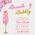 Bridal shower invitation with a glass of champagne