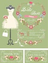 Bridal shower invitation set. Dress,floral decor Royalty Free Stock Photo