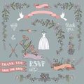 Bridal shower template set.Floral decor elements