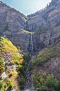 Bridal Veil Falls is a 607-foot-tall 185 meters double cataract waterfall in the south end of Provo Canyon, close to Highway US1 Royalty Free Stock Photo