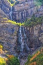 Bridal Veil Falls is a 607-foot-tall 185 meters double cataract waterfall in the south end of Provo Canyon, close to Highway US1 Royalty Free Stock Photo