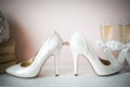 Bridal wedding sandal shoes, Women Luxury Brand High Heels Pumps Silk shoes, Formal Party Wedding shoes, Royalty Free Stock Photo