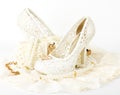 bridal wedding shoe and beads Royalty Free Stock Photo