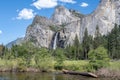 Bridalveil Falls and Cathedral Spires, Yosemite Valley View,  Yosemite Nat`l. Park, CA Royalty Free Stock Photo