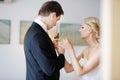 Bride adjusting groom's boutonniere Royalty Free Stock Photo