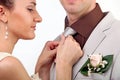 Bride adjusting groom's tie Royalty Free Stock Photo