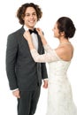 Bride adjusting her man's bow tie Royalty Free Stock Photo