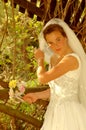 Bride adjusting her veil