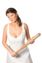 Bride with baseball bat over white background Royalty Free Stock Photo