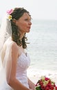 Bride on Beach with Bouquet