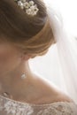 Bride with a hairdo and pearl hairpin in her hair