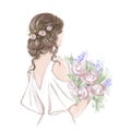 Bride with beautiful hairstyle. Hand drawn illustration in classic vintage style